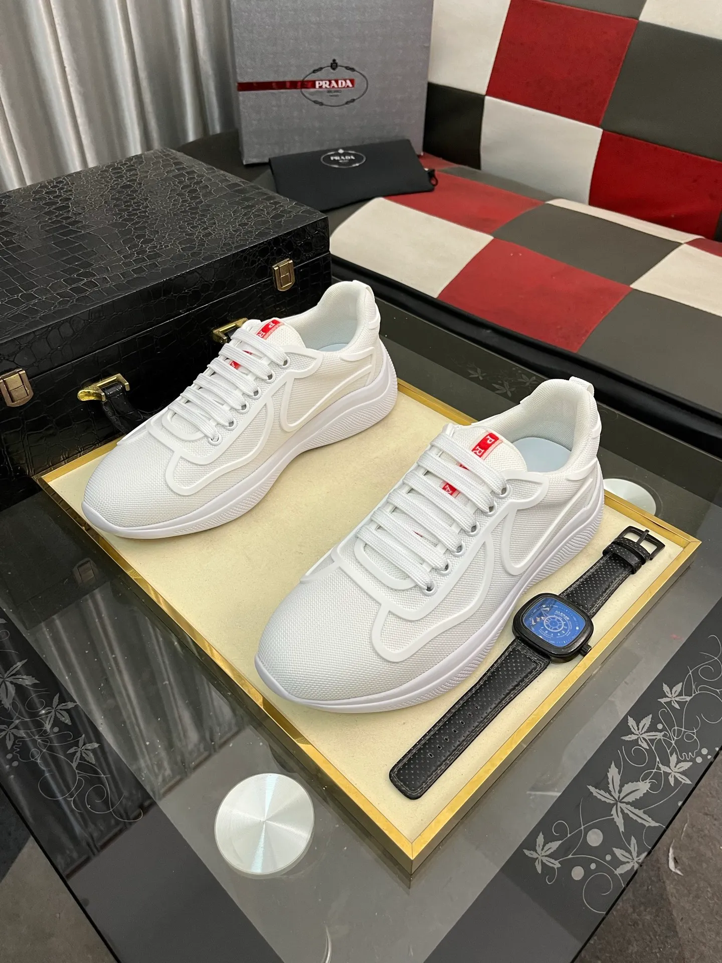 Men's shoes 💰400⌚️⌚️【PRADA】Prada casual shoes, originally developed 1:1, made of high-mercerized cowhide with imported cowhide, silk sheepskin lining, rubber outsole, comfortable and soft on the foot, size: 38-444️⃣Colors available